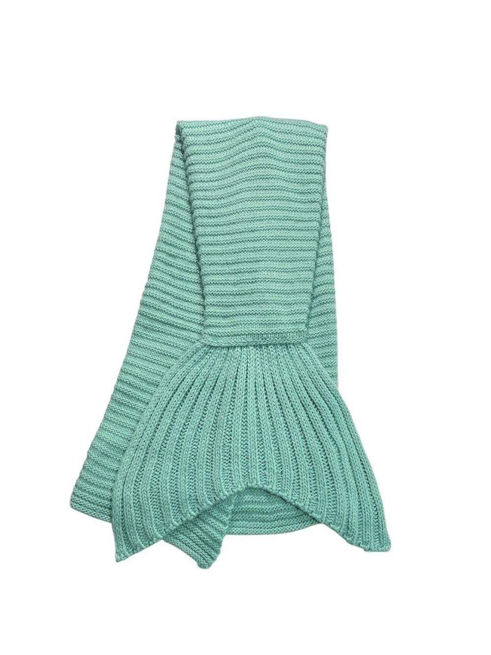 Simons teal aqua blue green knit fish mermaid tail blanket